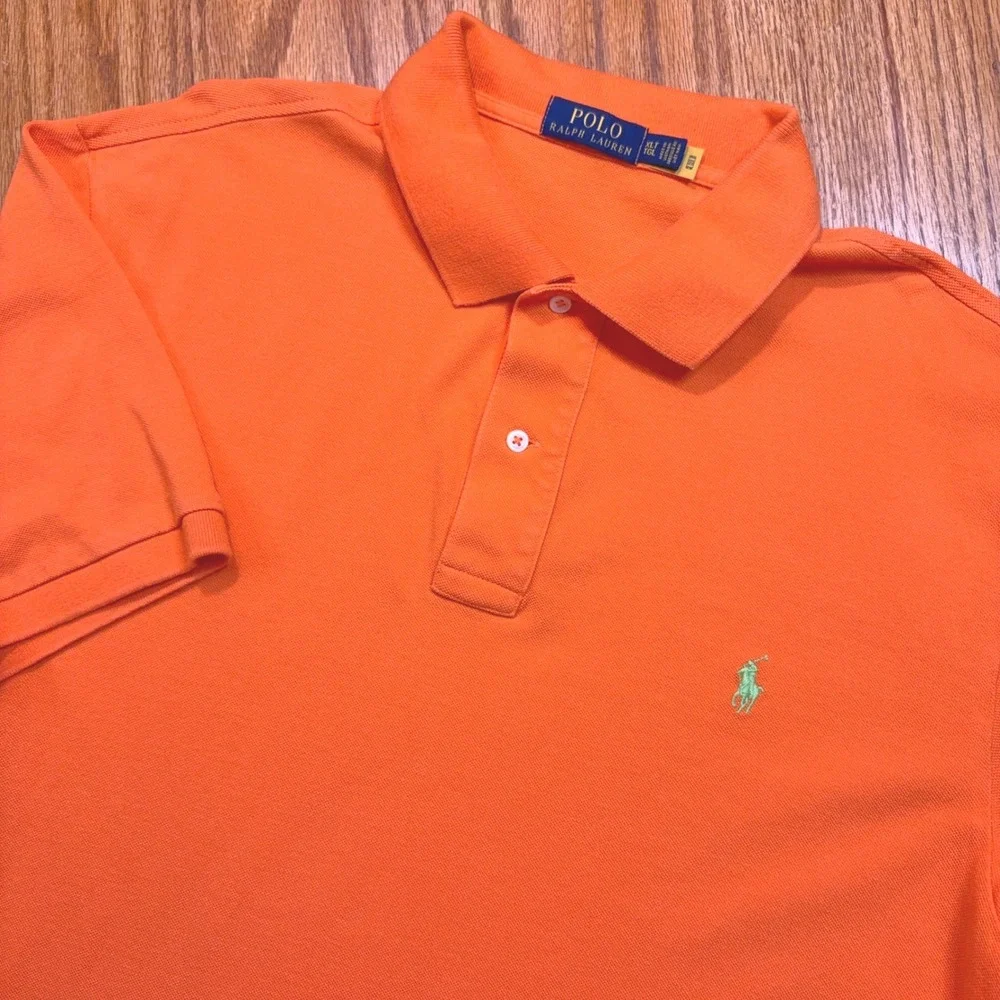 Polo Ralph Lauren Shirt Mens XLT Orange Pique Short Sleeve Pony Logo FLAW